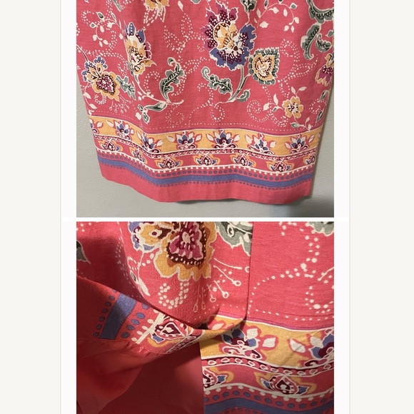 Talbots linen rayon salmon pink yellow floral sheath dress Sz 10 - Picture 3 of 5